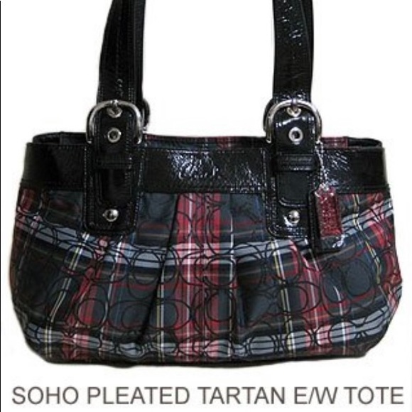 VINTAGE  COACH SOHO PLEATED TARTAN PLAID E/W TOTE - Picture 7 of 7